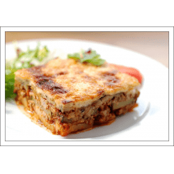 Рецепт: Греческая мусака - С маринованными баклажанами и фаршем из куриного филе