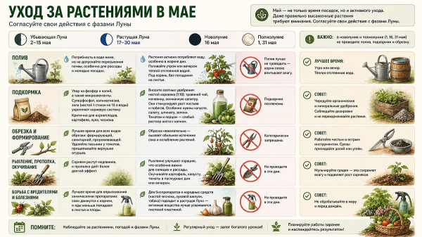Лунный календарь садовода и огородника на май 2026 года: когда сажать овощи и ухаживать за грядками
