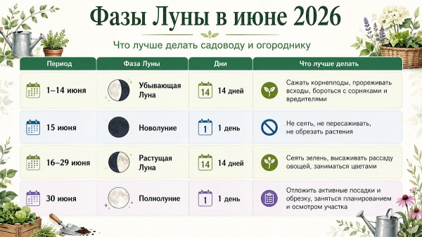 Посевной календарь на июнь 2026 года: самые удачные дни для посадок и ухода за растениями